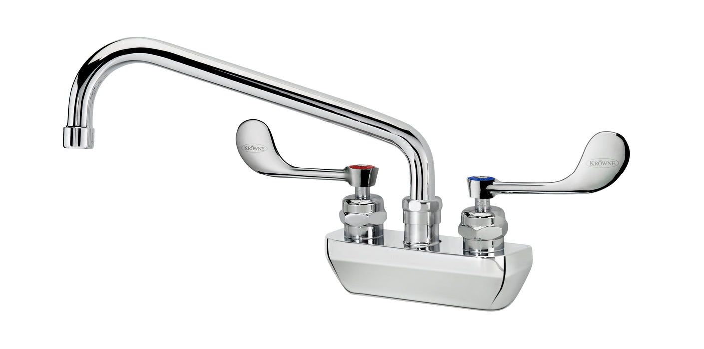 Krowne 14-410L-W-E4, Royal Series 4" Center Wall Mount Faucet with 10" Spout & Vandal Resistant Wrist Blades Handles