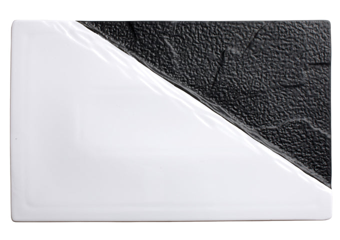 Winco WDP023-203, Ardesia Visca 15-1/2" x 10" Porcelain Rectangular Platter, Black & White, 2 pcs/pack