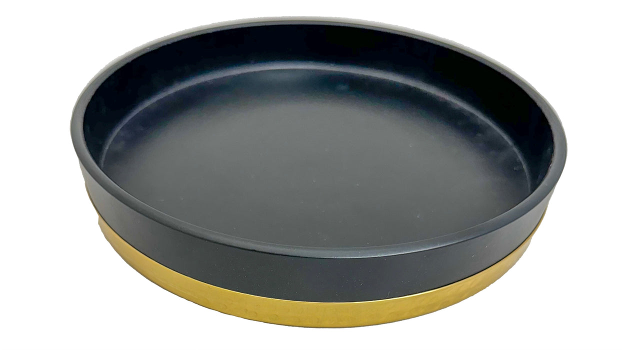 Round Cast Aluminum Round Platter with Brass wooden Underliner- 8 Inch