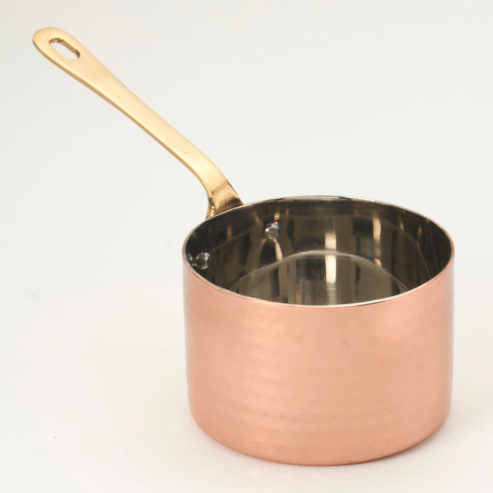 Hammered Copper Sauce Pan serving bowl with Brass Handle- 20 Oz.
