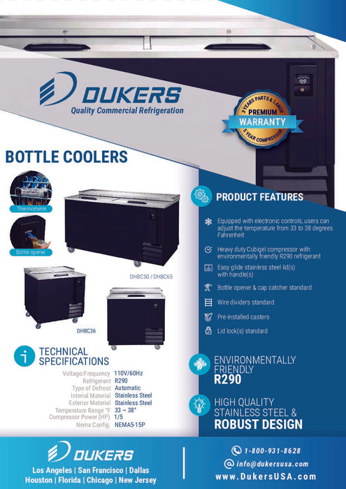 Dukers DHBC36 – 36″ Bottle Cooler, Horizontal Chest, 7-7/8 cu.ft.