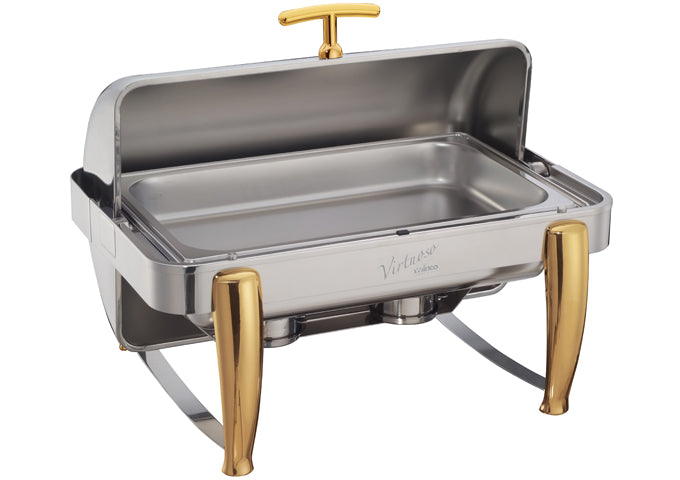 WINCO Stainless Steel Virtuoso Oblong Roll Top Chafer 101A- 8 Qt.