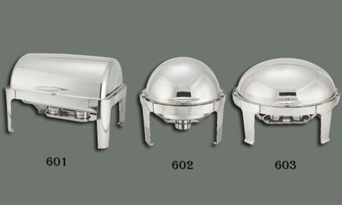 WINCO Madison Collection Stainless Steel Round Roll Top Chafer - 6 Qt.