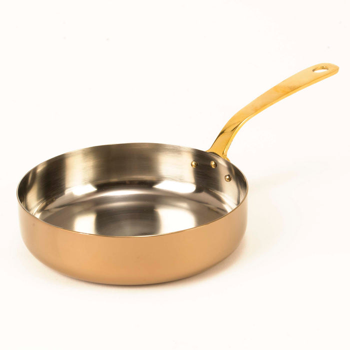 Stainless Steel Rose Gold Fry Pan serving bowl with Brass Handle - 20 Oz.