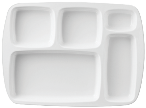 Melamine 5 Divided Rect Plate 13 inch x 9.5 inch White