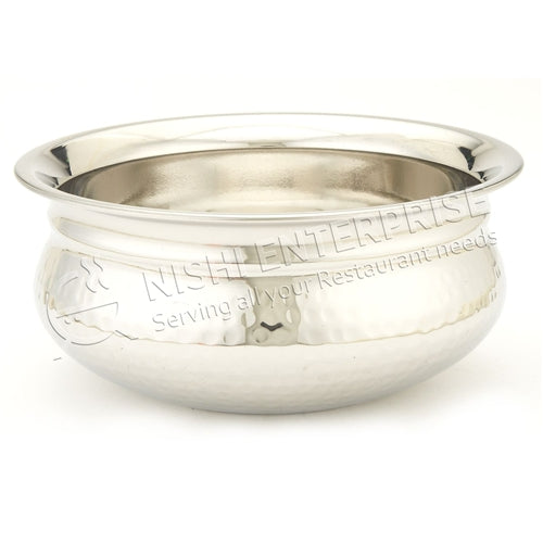 Handi - Indian Tureen Serving Bowl - Moroccan Hand Hammered Stainless Steel - Choose Size