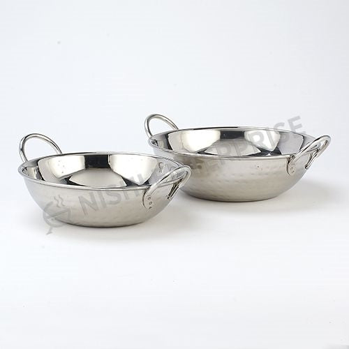 Indian Style Serving Bowl With Wire Handle Hammered Stainless Steel - 16 Oz.