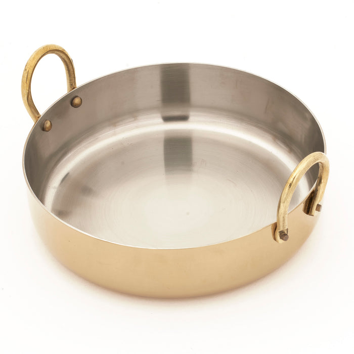 Stainless Steel Gold Fry Pan with Brass Wire Handle - 18 Oz