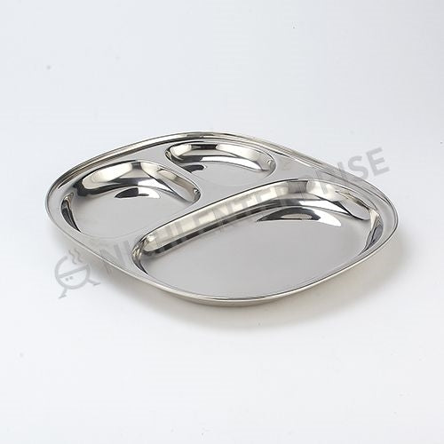 Stainless Steel Round 3 compartment serving platter 9.5 inch