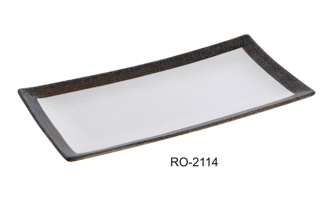 Yanco RO-2114 ROCKEYE 13 1/2" x 6 1/2" Rectangular Plate, China, Two-Tone, White & Brown, Pack of 12