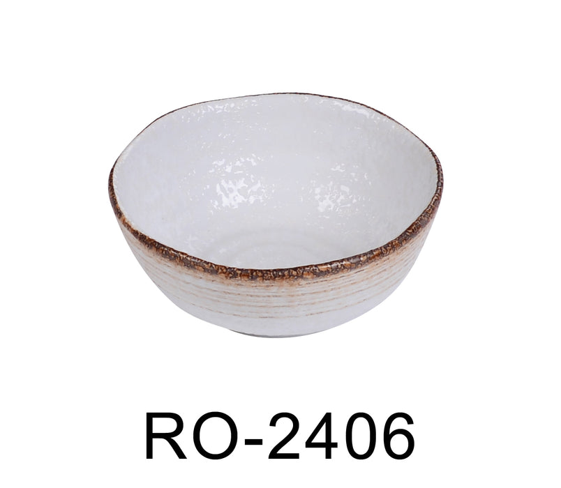 Yanco RO-2406 ROCKEYE-2 5 1/2" x 2 1/4" Nappie Bowl, 14 Oz, China, Round, White & Brown, Pack of 36