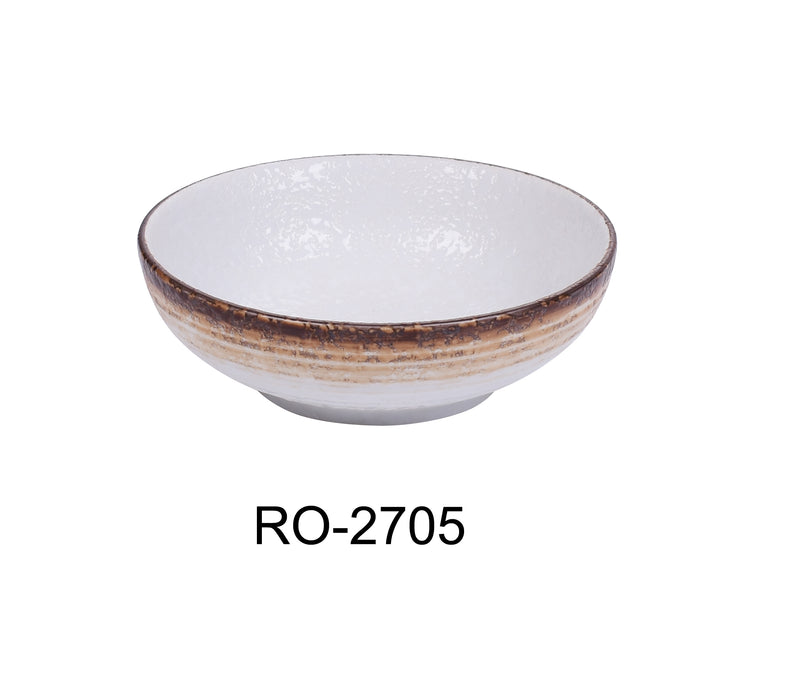 Yanco RO-2705 ROCKEYE-2 5" x 1 3/4" Miso Soup Bowl, 8 Oz, China, Round, White & Brown, Pack of 36