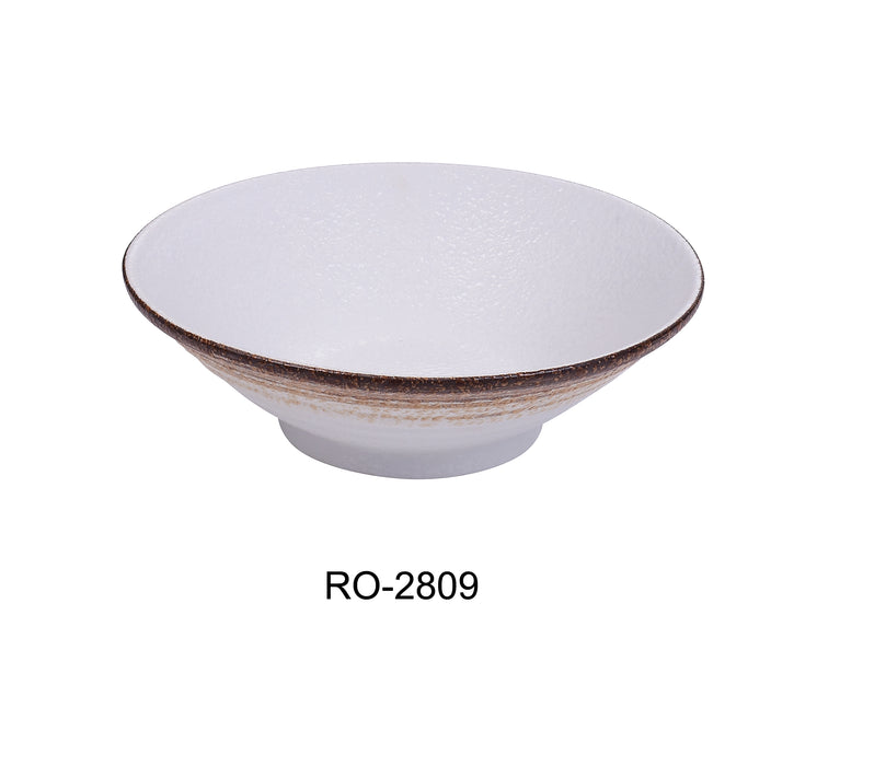 Yanco RO-2809 ROCKEYE-2 9" x 2 3/4" Ramen Bowl, 27 Oz, China, Round, White & Brown, Pack of 12