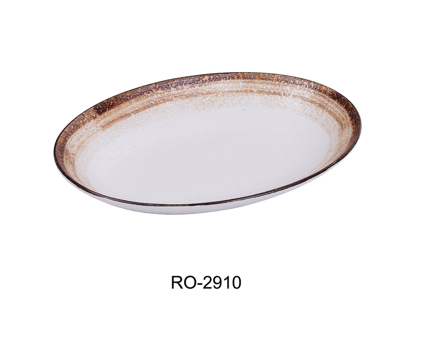 Yanco RO-2910 ROCKEYE-2 9 1/2" x 7 1/2" x 1 1/2" Deep Oval Plate, 20 Oz, China, White & Brown, Pack of 12