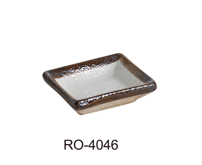 Yanco RO-4046 ROCKEYE 3" x 2 1/4" Rectangular Sauce Dish, China, White & Brown, Pack of 48