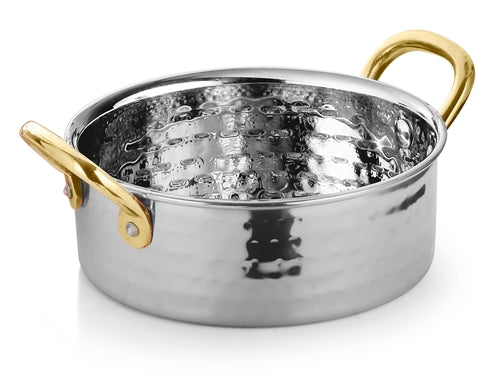 Hammered Stainless Steel Heavy serving bowl Sauce Pan- 20 Oz.