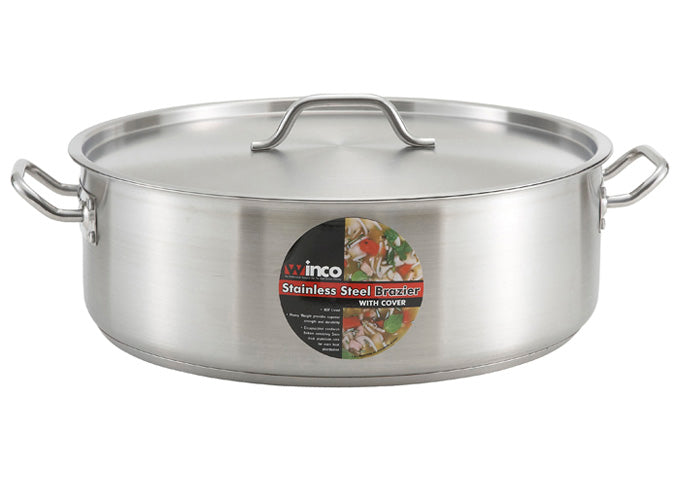 Winco SSLB-30 Stainless Steel Brazier with Cover- 30 Quarts