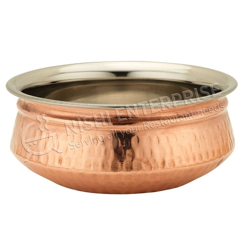 Elegant Large Copper and Stainless Steel Haandi Serving Bowl (67 oz.)