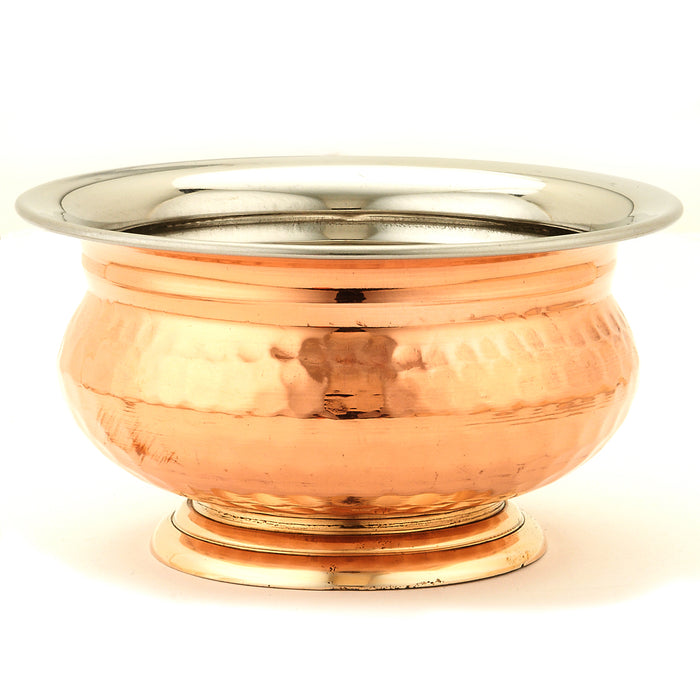 Ornate Large Copper and Stainless Steel Handi Bowl with Tiered Brass Base (26 Oz.)