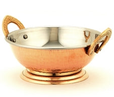 Copper/Stainless Steel Kadai serving bowl - 20 Oz. with Brass base