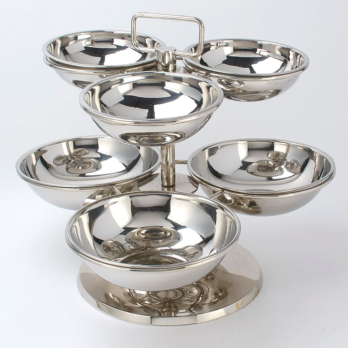 Stainless Steel Revolving Food Display for Buffet - 6 Bowls