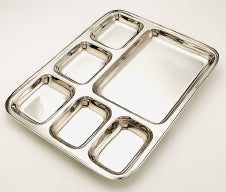 Stainless Steel Rectangular Compartment Plate / Thali with 6 compartments- 16 Inch
