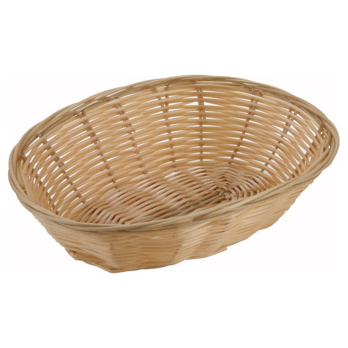 WINCO PWBN - 9V Tan Poly Woven Baskets, Oval, 9 - 1/2" x 6 - 1/2" x 2 - 3/4", pack of 12