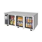 Turbo Air JUR-72-G-N 70-7/8" 3-Section Undercounter Refrigerator with Glass Doors (115V)