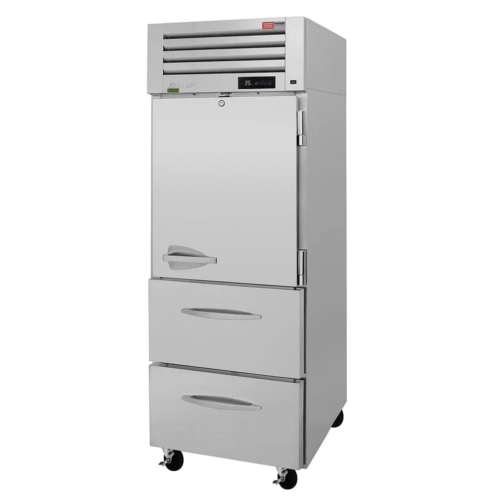 Turbo Air PRO-26R-D2-N: 28 3/4" Single Section Reach-In Refrigerator with Right Hinged Solid Door and Two Drawers (115V)