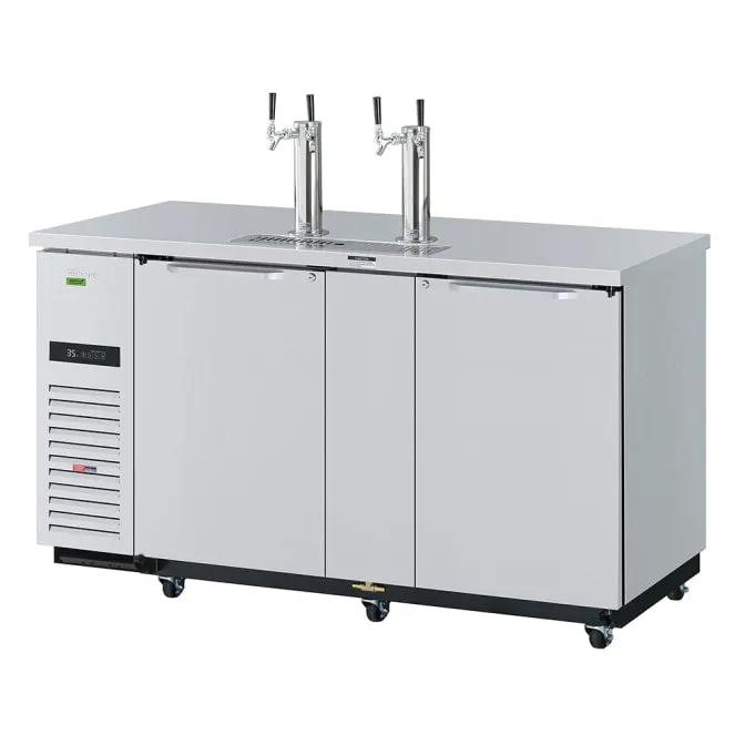 Turbo Air 69" Kegerator Beer Dispenser - 3 Half Keg Capacity, 2 Columns, Stainless Steel