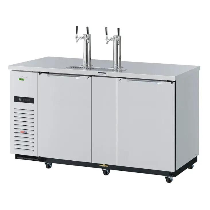 Turbo Air 69" Kegerator Beer Dispenser - 3 Half Keg Capacity, 2 Columns, Stainless Steel