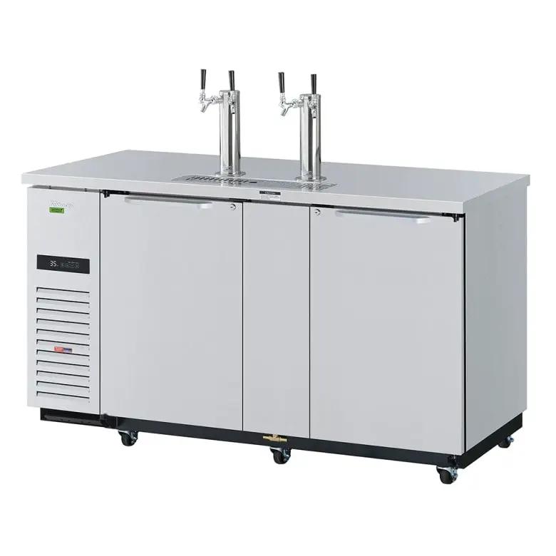 Turbo Air 69" Kegerator Beer Dispenser - 3 Half Keg Capacity, 2 Columns, Stainless Steel