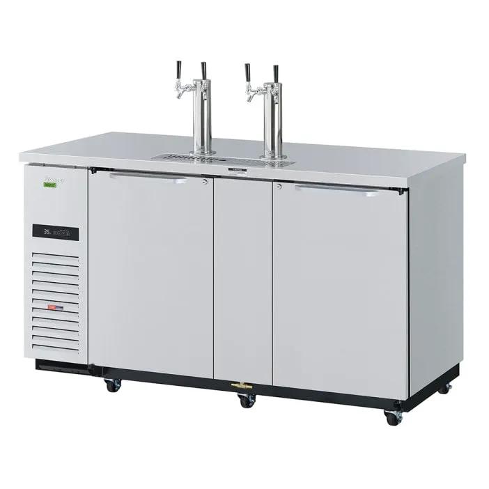 Turbo Air 69" Kegerator Beer Dispenser - 3 Half Keg Capacity, 2 Columns, Stainless Steel