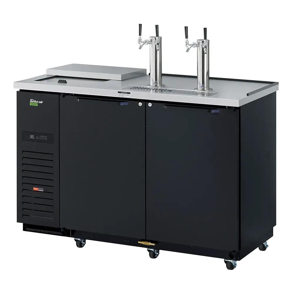 Turbo Air TCB-2SBD-N6: 58 7/8" Black Kegerator Beer Dispenser with Dual Columns & 1/2 Keg Capacity