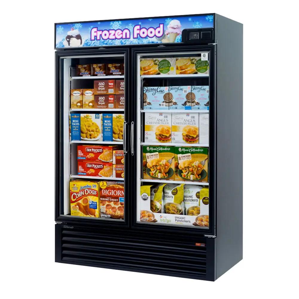 Turbo Air TGF-49FB-N: 54" Black Two-Section Commercial Display Freezer | Bottom Mount, 115V
