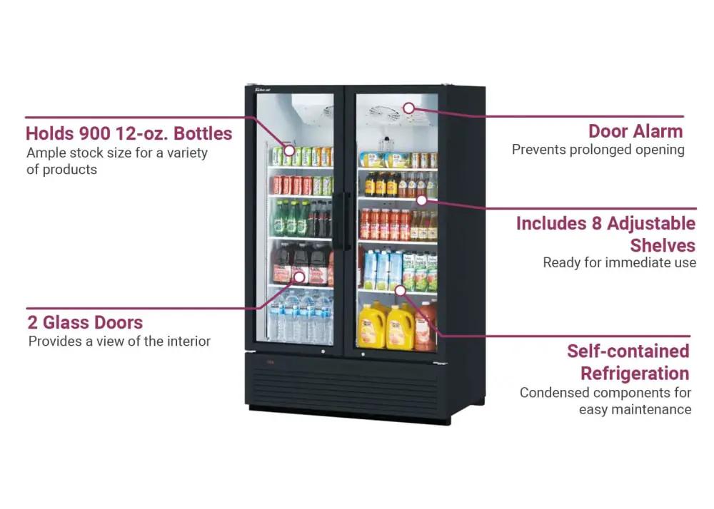 Turbo Air TGM-47SDHB-N: 51" Two-Section Glass Door Merchandiser - Black