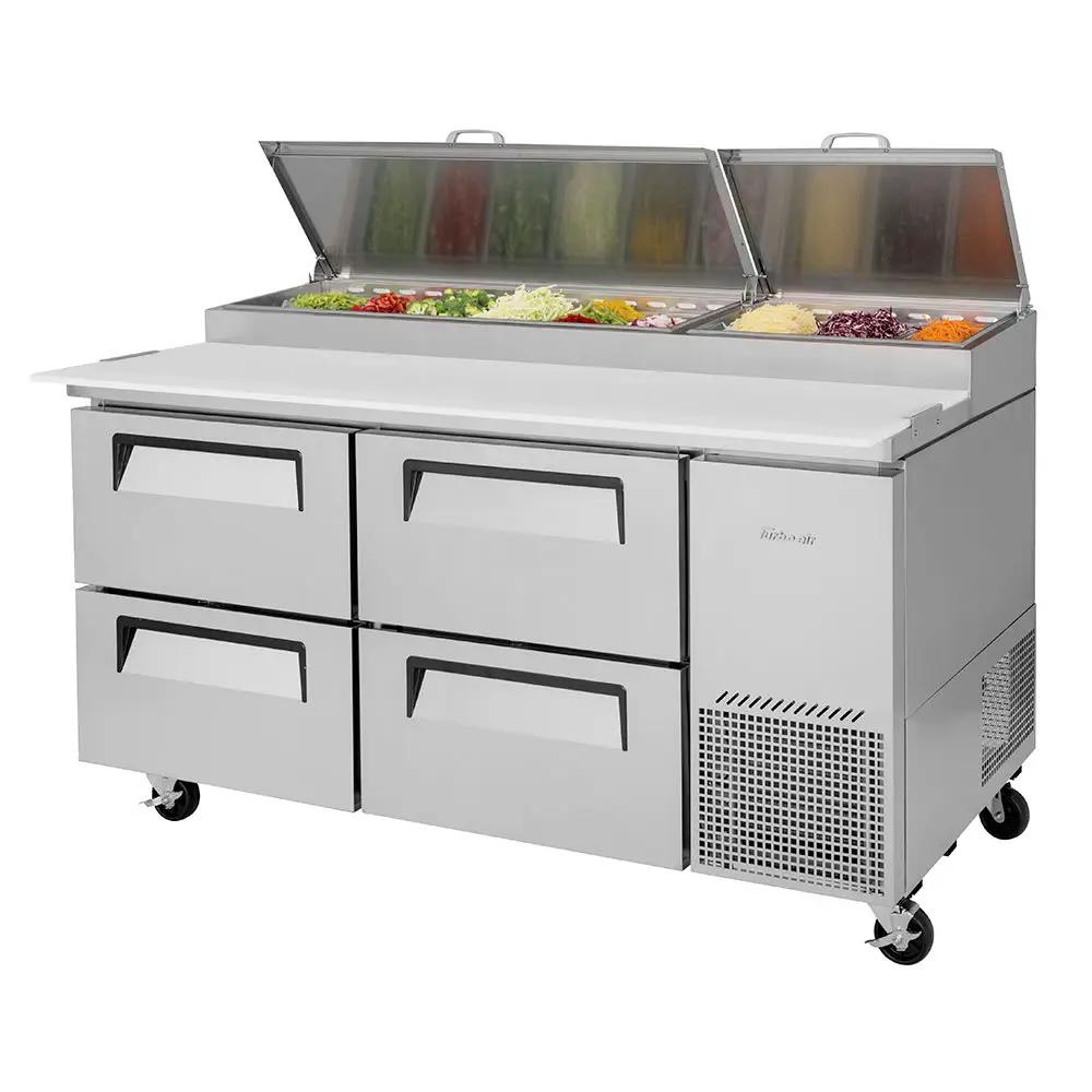 Turbo Air TPR-67SD-D4-N 67" Commercial Pizza Prep Refrigerator Table | Forced-Air Cooling | Stainless Steel