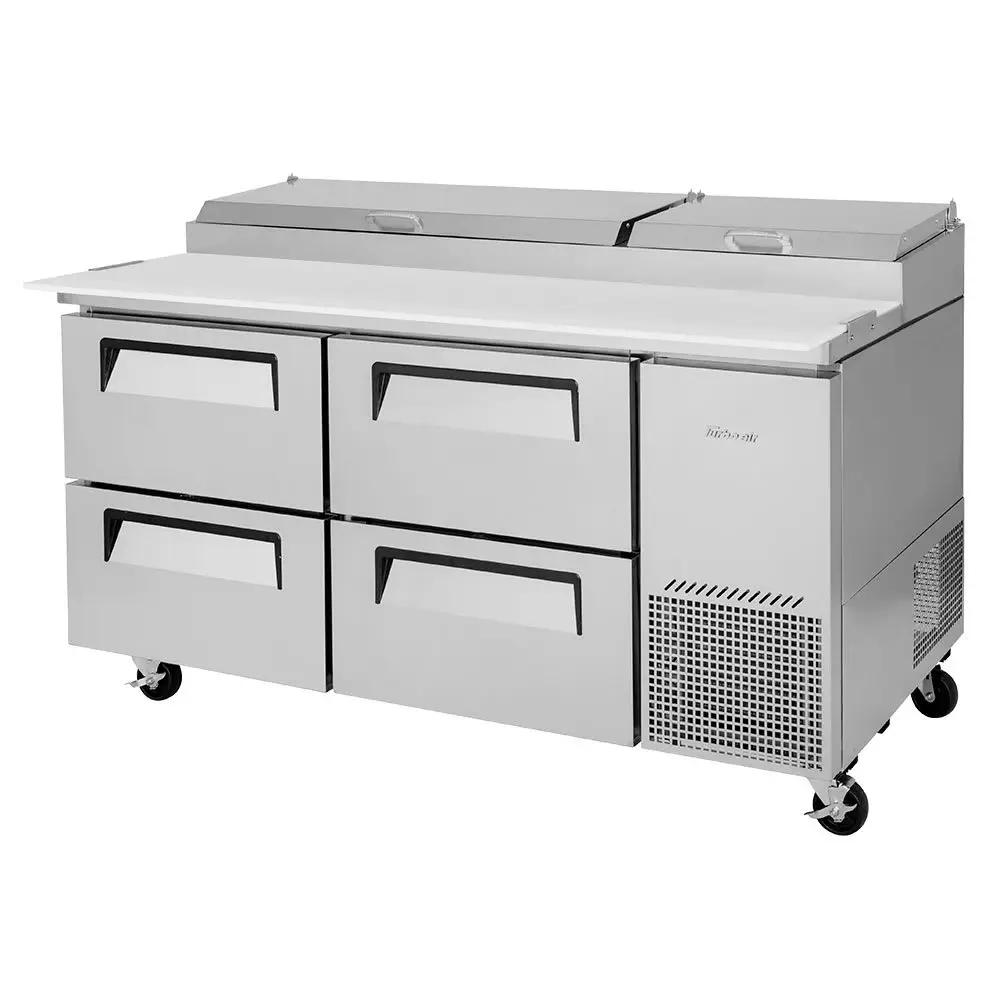 Turbo Air TPR-67SD-D4-N 67" Commercial Pizza Prep Refrigerator Table | Forced-Air Cooling | Stainless Steel