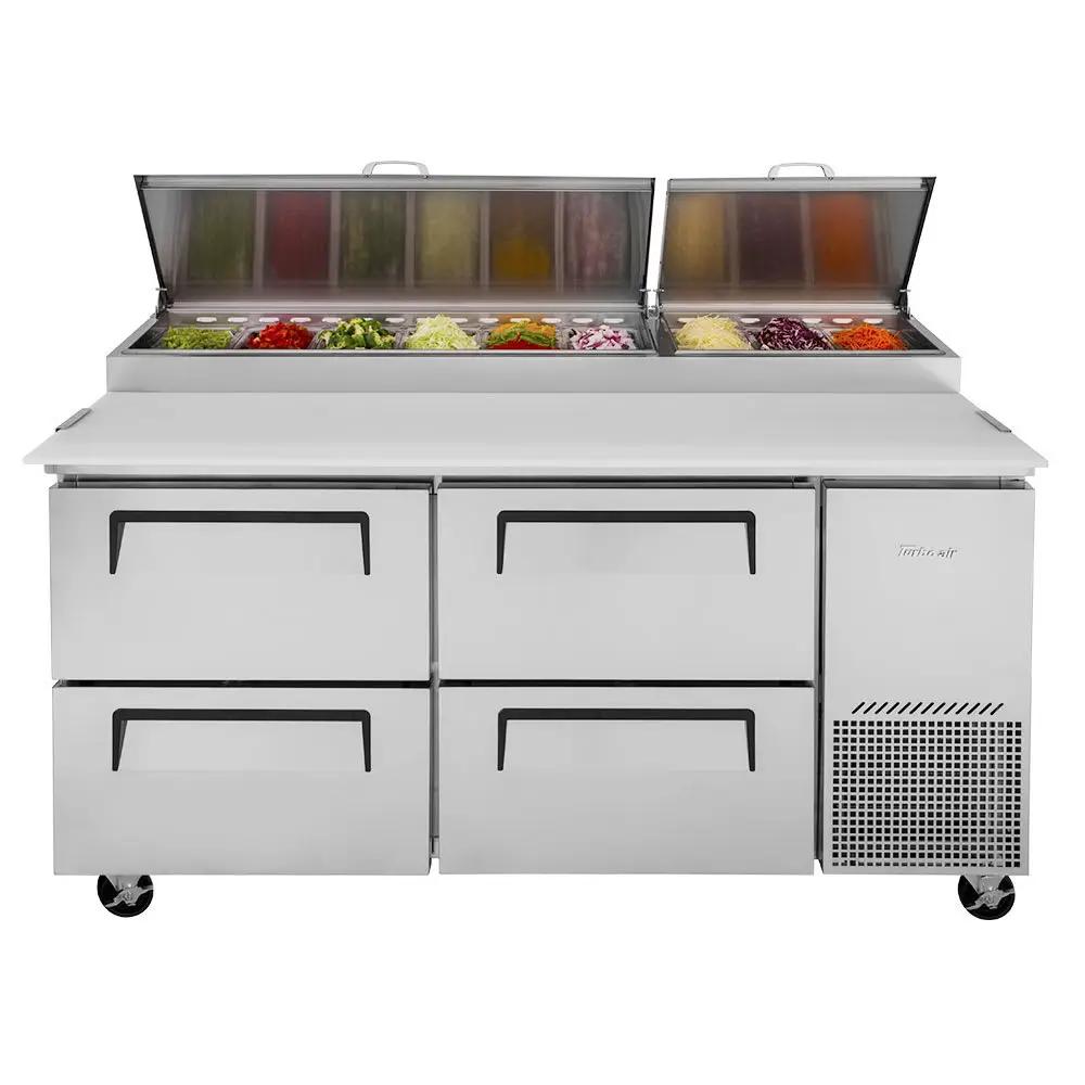 Turbo Air TPR-67SD-D4-N 67" Commercial Pizza Prep Refrigerator Table | Forced-Air Cooling | Stainless Steel