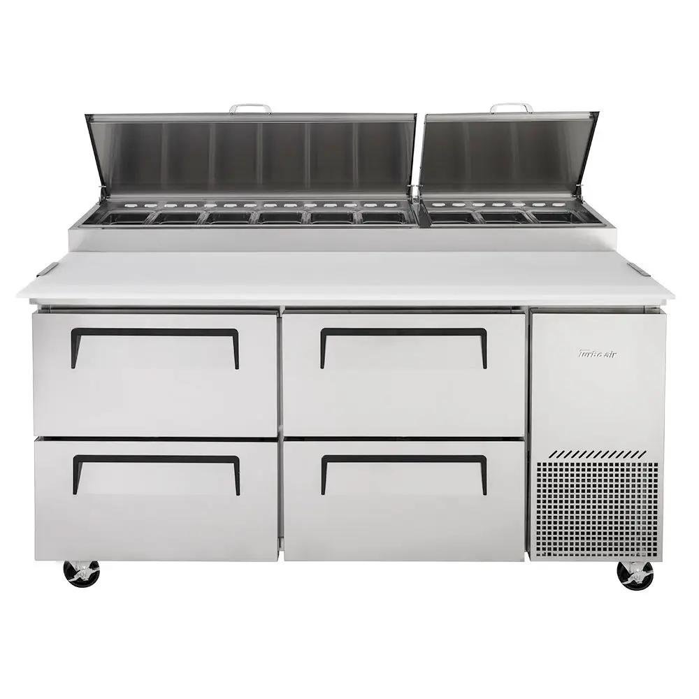 Turbo Air TPR-67SD-D4-N 67" Commercial Pizza Prep Refrigerator Table | Forced-Air Cooling | Stainless Steel