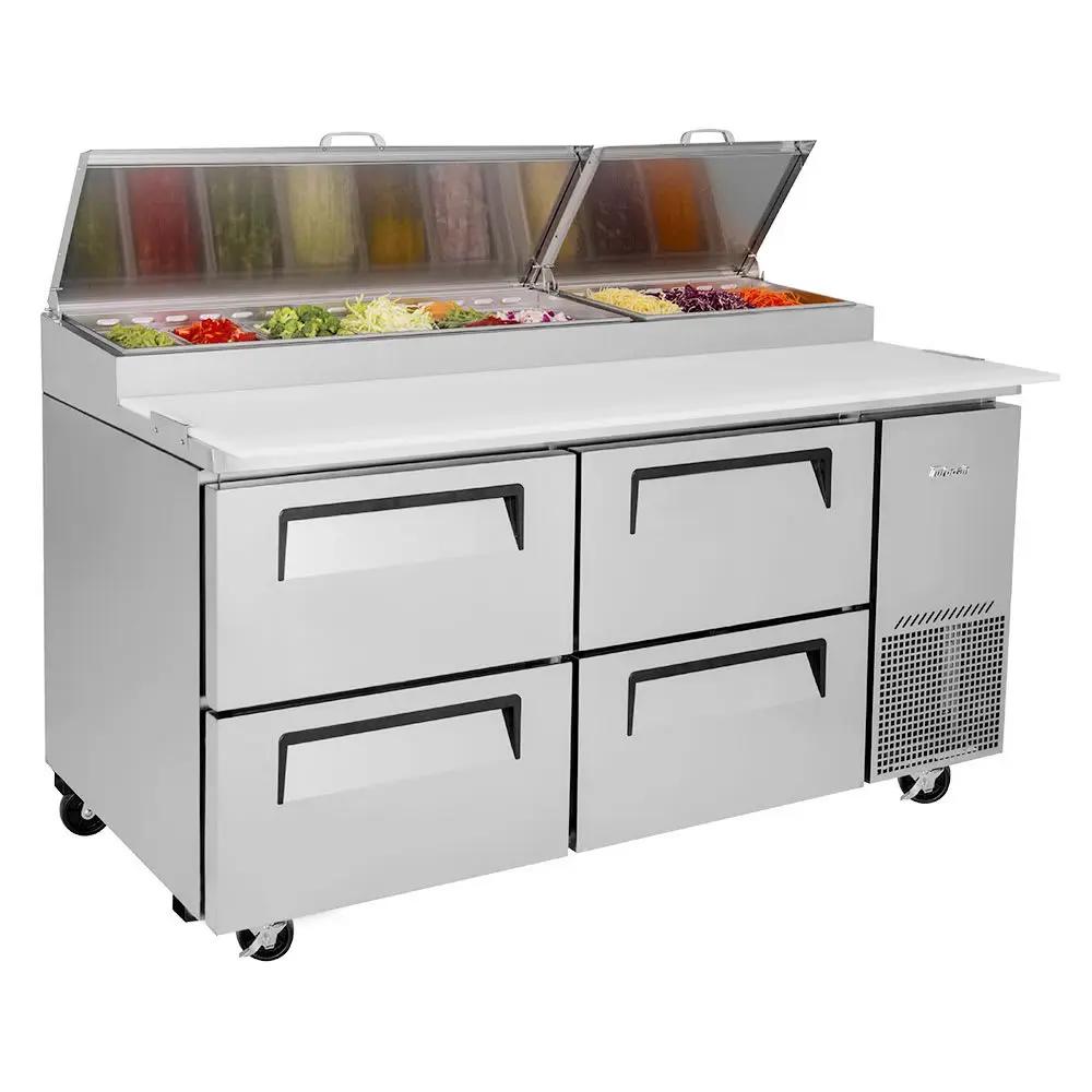 Turbo Air TPR-67SD-D4-N 67" Commercial Pizza Prep Refrigerator Table | Forced-Air Cooling | Stainless Steel