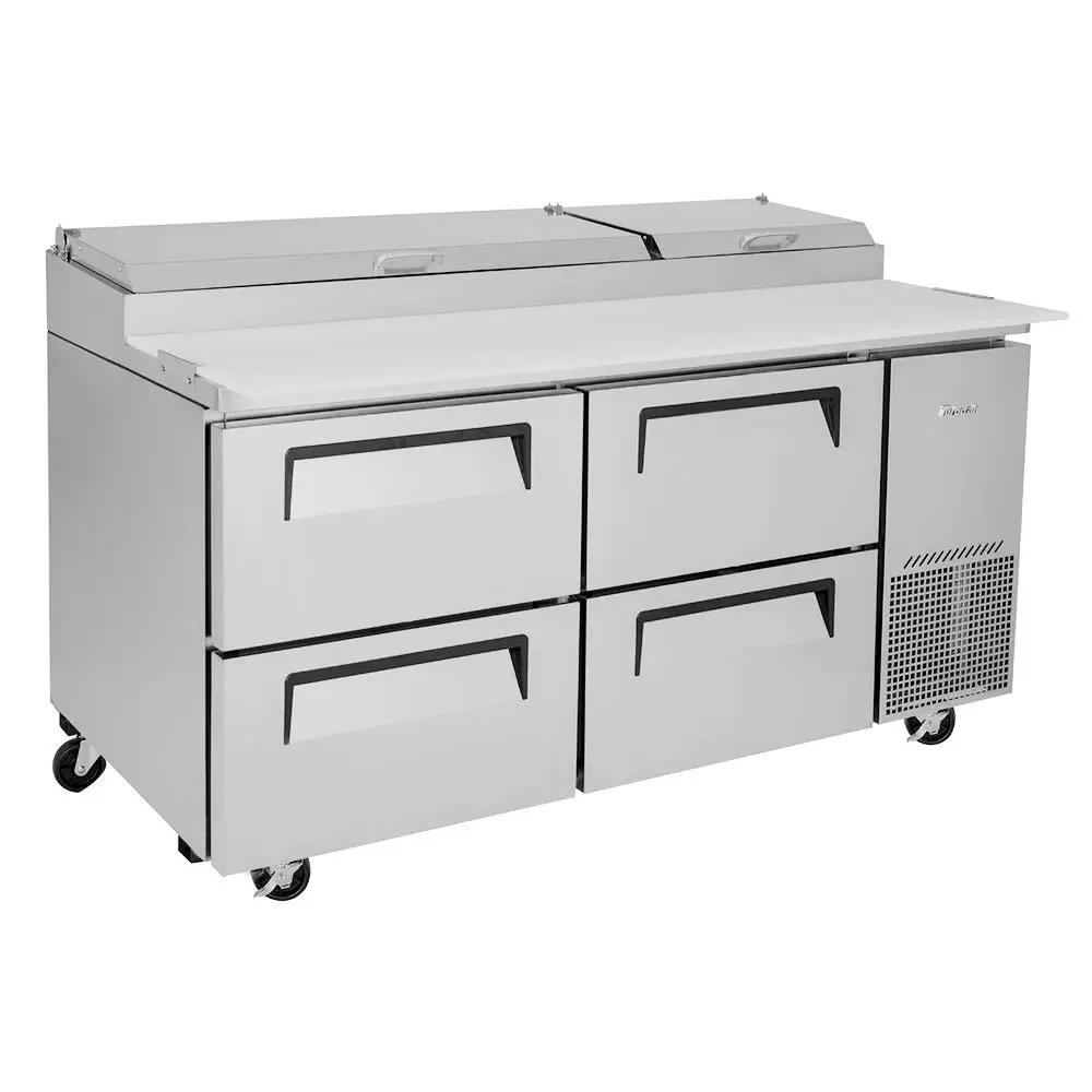 Turbo Air TPR-67SD-D4-N 67" Commercial Pizza Prep Refrigerator Table | Forced-Air Cooling | Stainless Steel