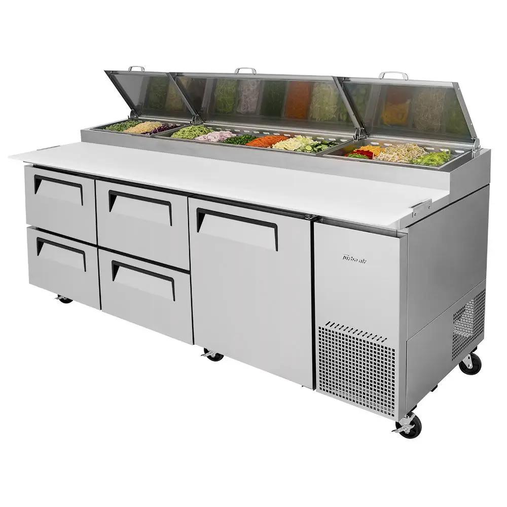 Turbo Air TPR-93SD-D4-N 93" Super Deluxe Commercial Pizza Prep Table with Refrigerated Base