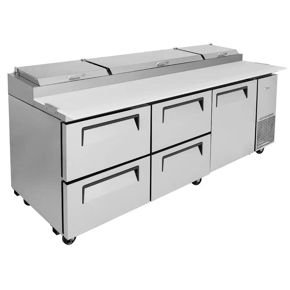 Turbo Air TPR-93SD-D4-N 93" Super Deluxe Commercial Pizza Prep Table with Refrigerated Base