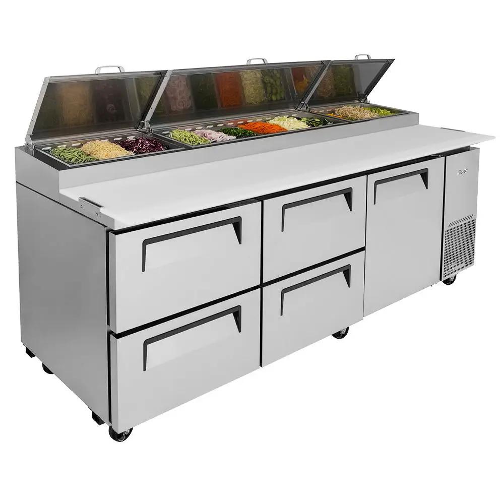 Turbo Air TPR-93SD-D4-N 93" Super Deluxe Commercial Pizza Prep Table with Refrigerated Base