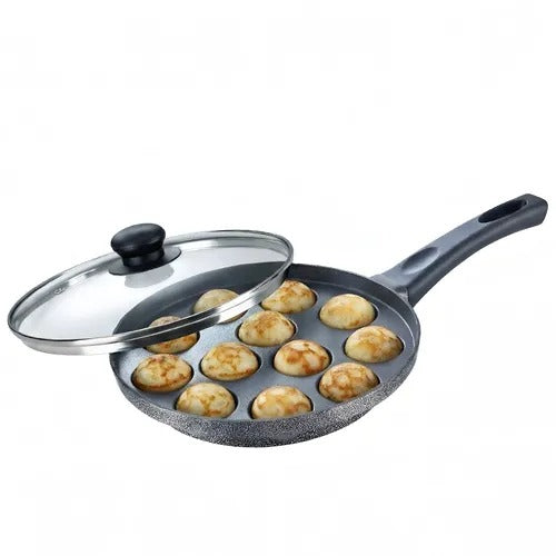 Prestige Omega Select Plus 12 Pits Paniyarakkal with Lid 24 cm Diameter (Aluminium, Non-stick)