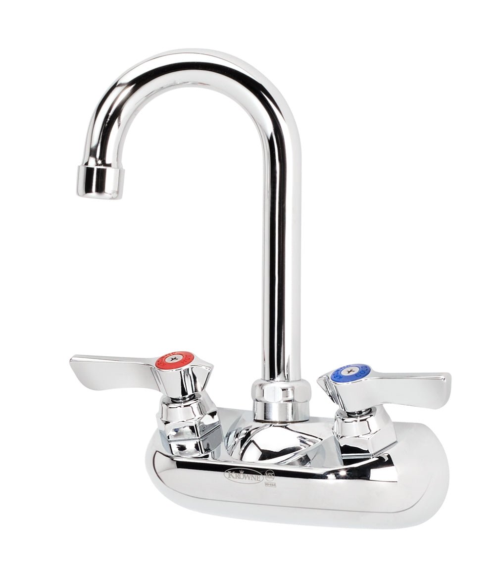 Krowne 10‐400L, Silver Series 4" Center Wall Mount Faucet with 3 - 1/2" Wide Gooseneck Spout