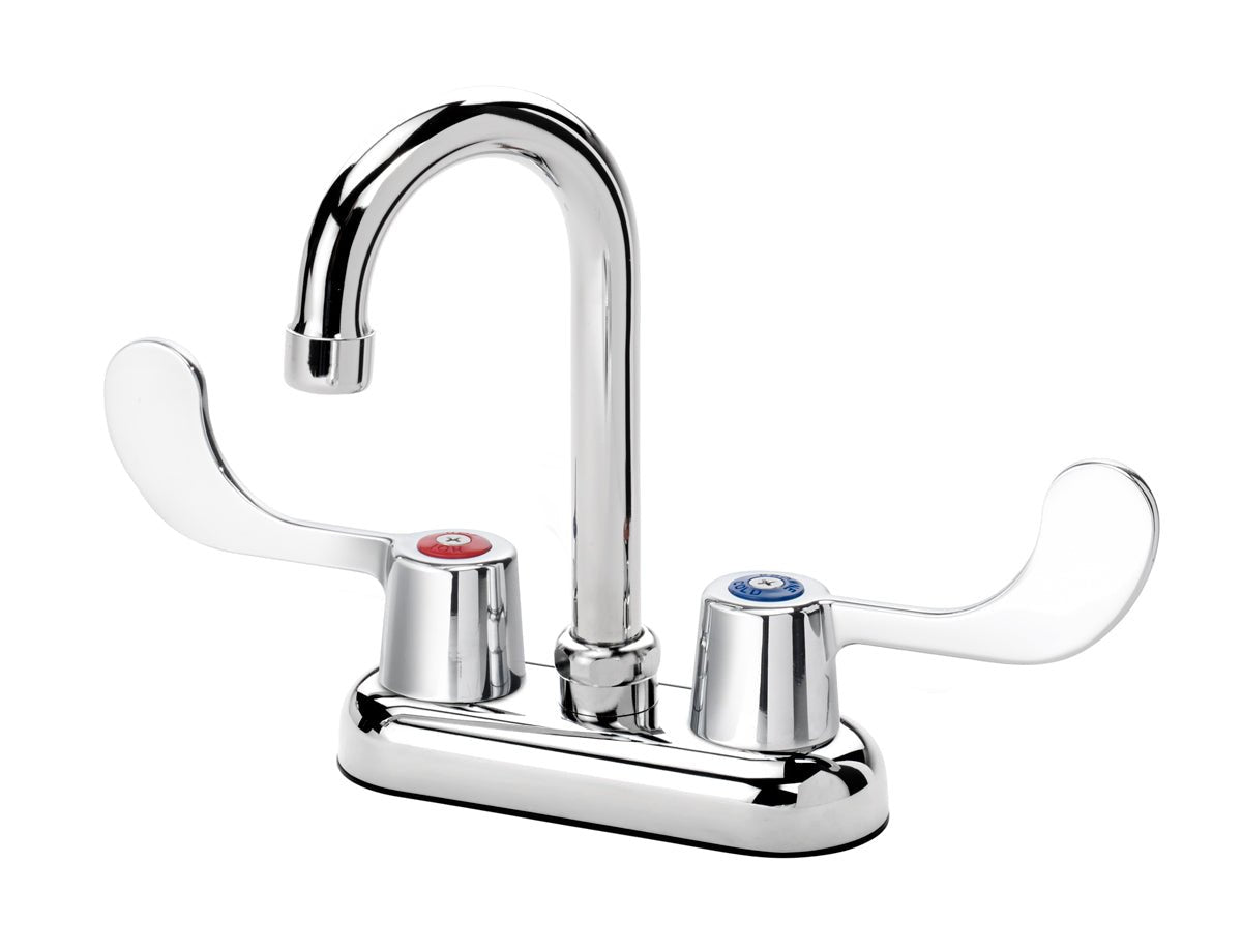 Krowne 11 - 400L - W, Silver Series 4" Center Deck Mount Faucet with 3 - 1/2" Wide Gooseneck Spout & Vandal Resistant Wrist Blades Handles