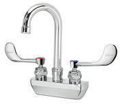Krowne 14 - 400L - W - E2, Royal Series 4" Center Wall Mount Faucet with 3 - 1/2" Wide Gooseneck Spout & Vandal Resistant Wrist Blades Handles