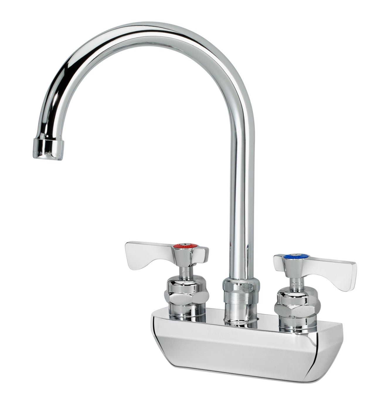 Krowne 14 - 401L - W - E4, Royal Series 4" Center Wall Mount Faucet with 6" Wide Gooseneck Spout & Vandal Resistant Wrist Blades Handles